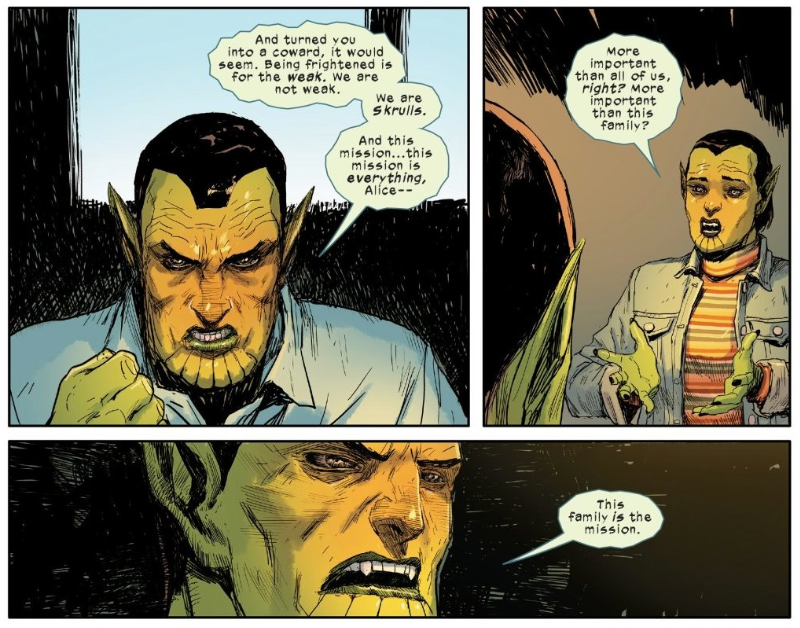 Fathers and daughters bicker about priorities whether they’re humans or alien shapeshifters, it seems.
